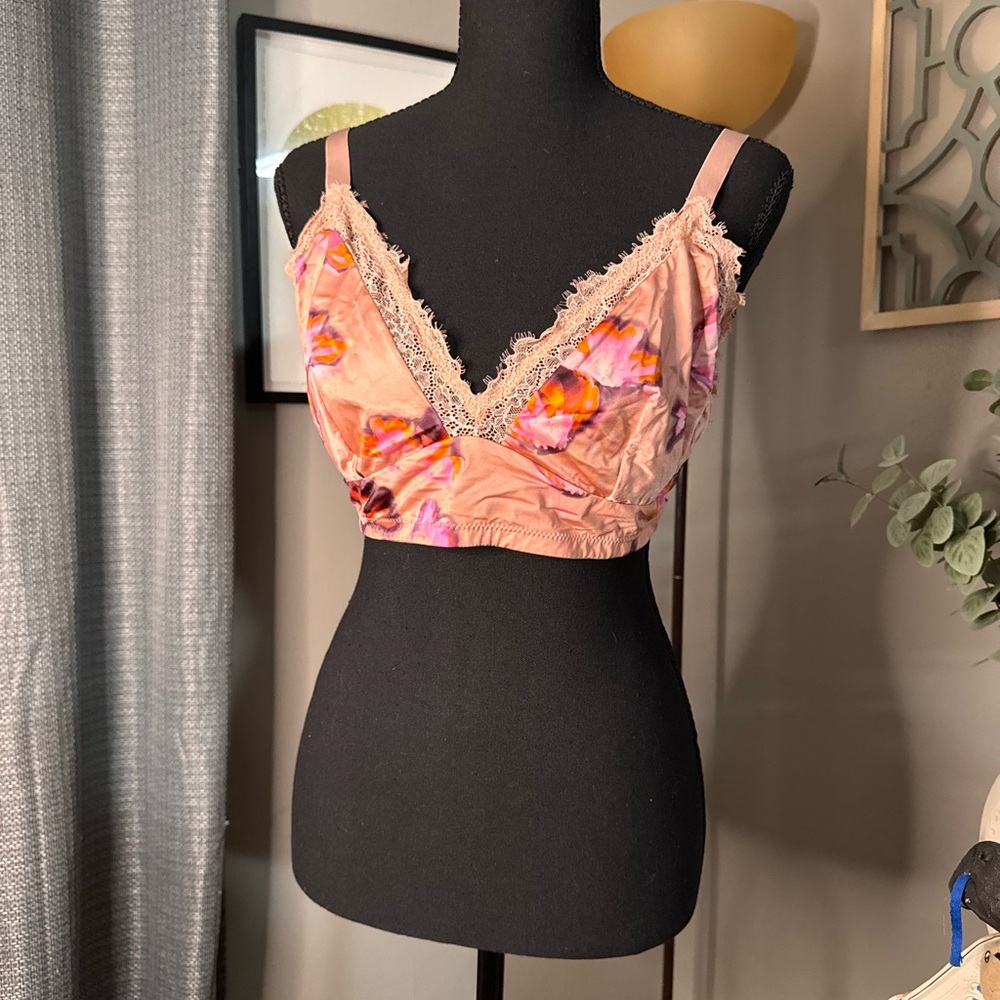 Auden Peach Floral Lace Trim Bralette